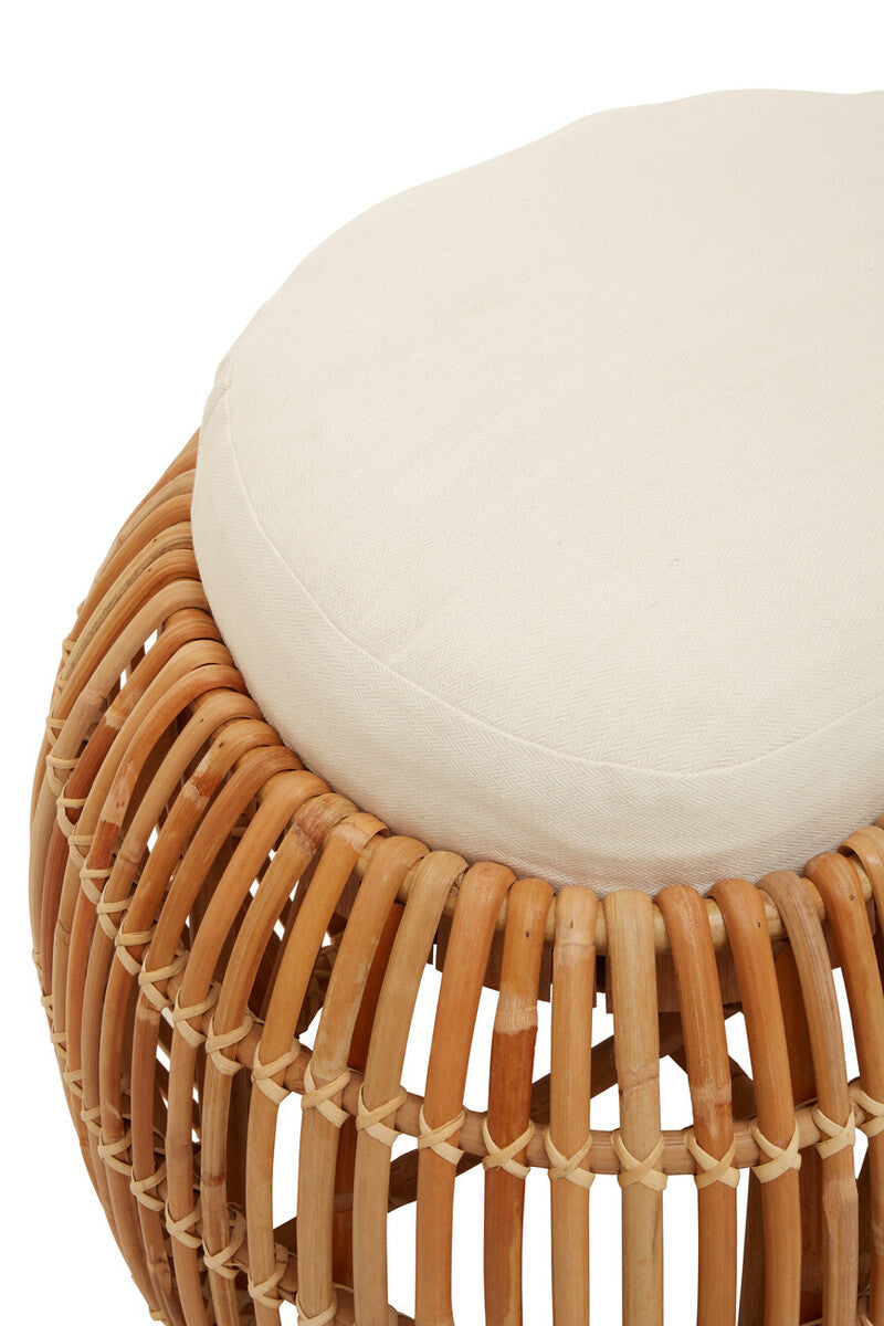 Natural Rattan Bench with Cream Cushion