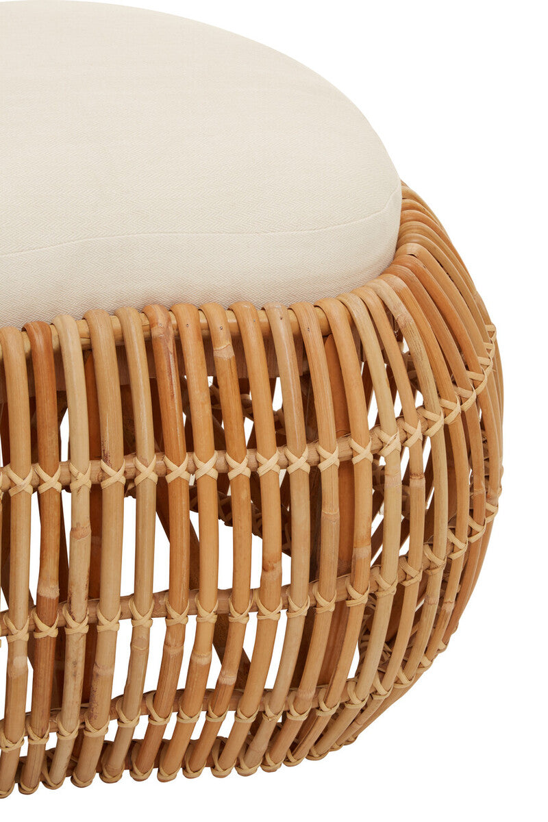 Natural Rattan Bench with Cream Cushion