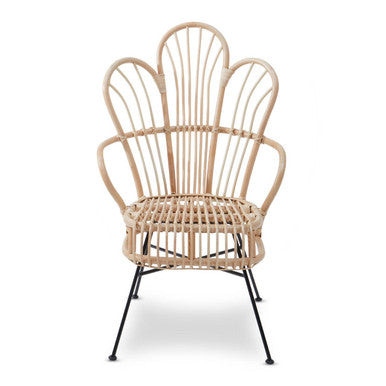 Black Rattan Accent Chair with Scalloped Back