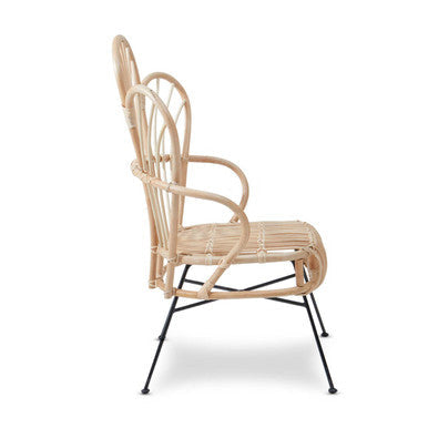 Black Rattan Accent Chair with Scalloped Back