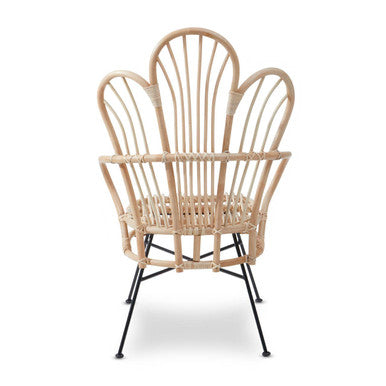 Black Rattan Accent Chair with Scalloped Back
