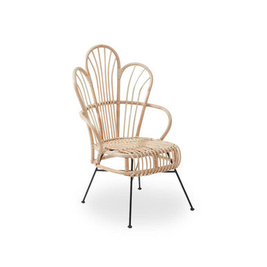 Black Rattan Accent Chair with Scalloped Back
