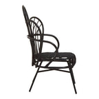 Black Natural Rattan and Black Metal Scalloped Back Chair