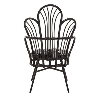 Black Natural Rattan and Black Metal Scalloped Back Chair