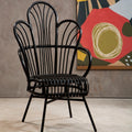 Black Natural Rattan and Black Metal Scalloped Back Chair
