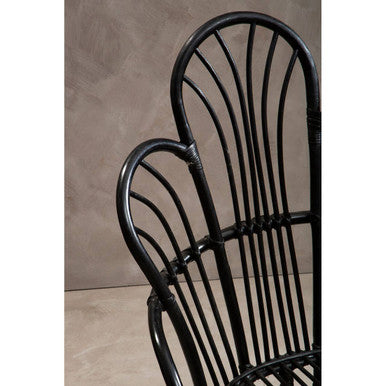 Black Natural Rattan and Black Metal Scalloped Back Chair