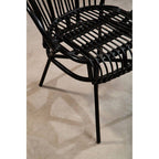 Black Natural Rattan and Black Metal Scalloped Back Chair