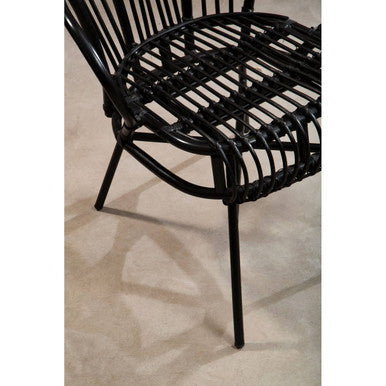 Black Natural Rattan and Black Metal Scalloped Back Chair