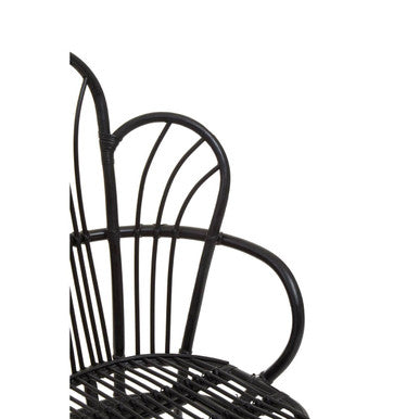 Black Natural Rattan and Black Metal Scalloped Back Chair