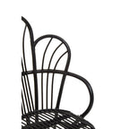 Black Natural Rattan and Black Metal Scalloped Back Chair