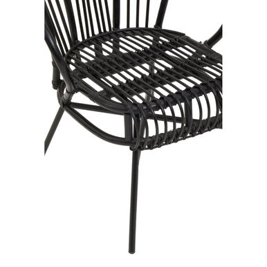 Black Natural Rattan and Black Metal Scalloped Back Chair