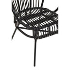 Black Natural Rattan and Black Metal Scalloped Back Chair
