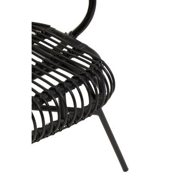 Black Natural Rattan and Black Metal Scalloped Back Chair