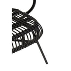 Black Natural Rattan and Black Metal Scalloped Back Chair
