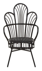 Black Natural Rattan and Black Metal Scalloped Back Chair