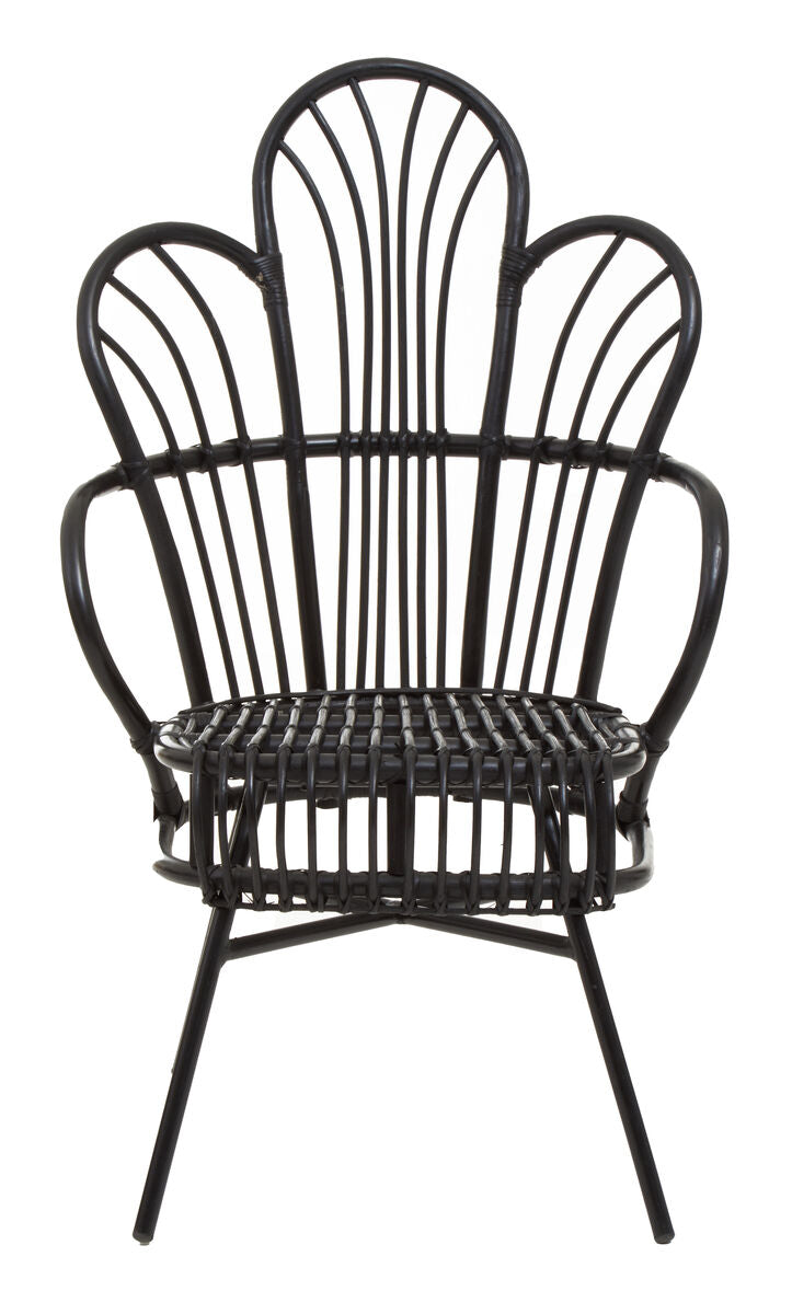 Black Natural Rattan and Black Metal Scalloped Back Chair