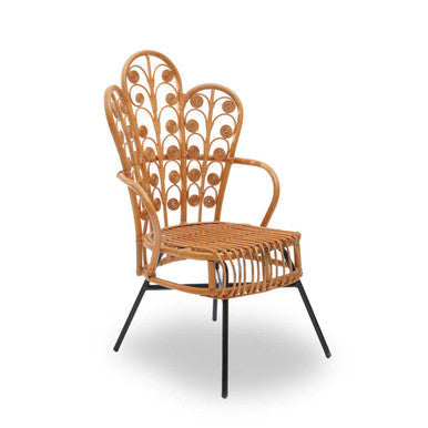 Natural Rattan Chair with Scalloped Back