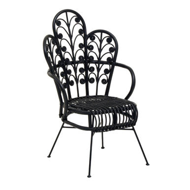 Black Natural Rattan Scalloped Back Chair