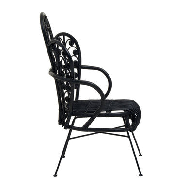 Black Natural Rattan Scalloped Back Chair