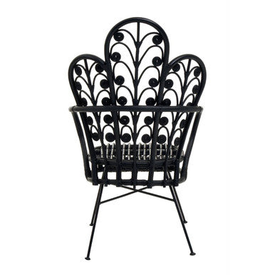 Black Natural Rattan Scalloped Back Chair