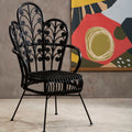 Black Natural Rattan Scalloped Back Chair