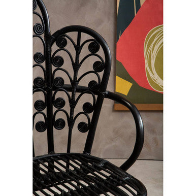 Black Natural Rattan Scalloped Back Chair