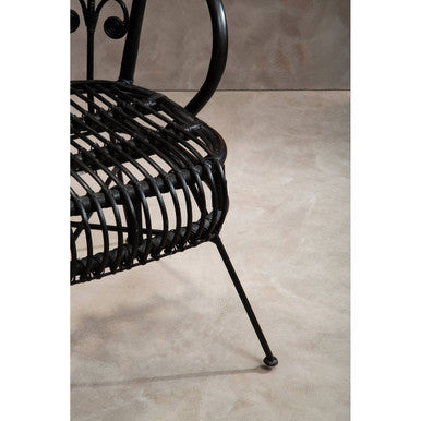 Black Natural Rattan Scalloped Back Chair