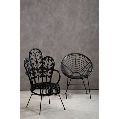 Black Natural Rattan Scalloped Back Chair