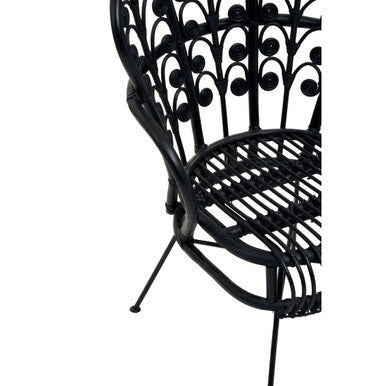Black Natural Rattan Scalloped Back Chair