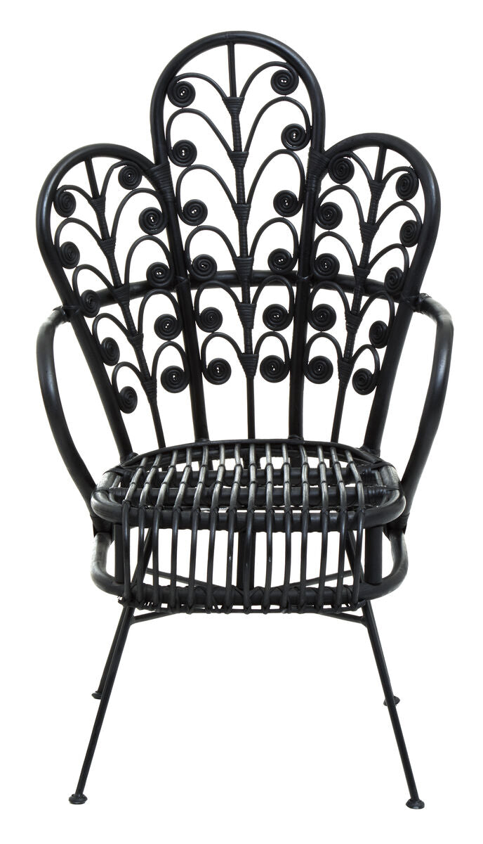 Black Natural Rattan Scalloped Back Chair