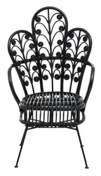 Black Natural Rattan Scalloped Back Chair