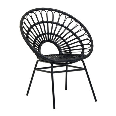 Black Natural Rattan Flared Back Chair