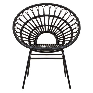 Black Natural Rattan Flared Back Chair
