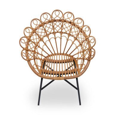 Natural Rattan Chair with Peacock Design