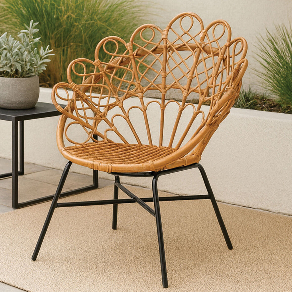 Natural Rattan Chair with Peacock Design