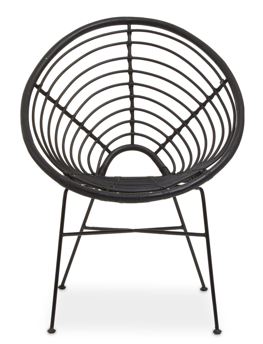 Black Rattan Round Chair with Black Iron Legs