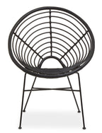 Black Rattan Round Chair with Black Iron Legs