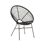 Black Rattan Round Chair with Black Iron Legs