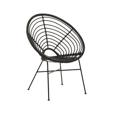 Black Rattan Round Chair with Black Iron Legs