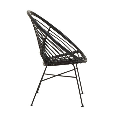 Black Rattan Round Chair with Black Iron Legs