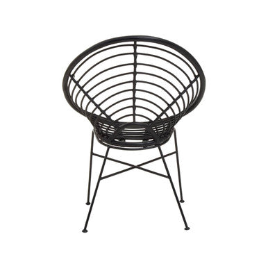 Black Rattan Round Chair with Black Iron Legs