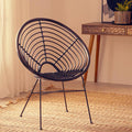 Black Rattan Round Chair with Black Iron Legs