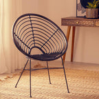 Black Rattan Round Chair with Black Iron Legs