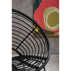 Black Rattan Round Chair with Black Iron Legs
