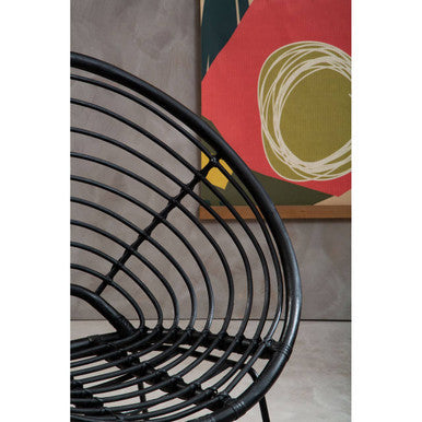 Black Rattan Round Chair with Black Iron Legs