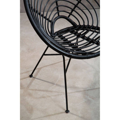 Black Rattan Round Chair with Black Iron Legs
