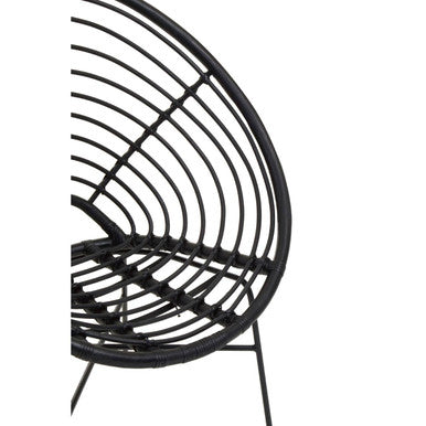 Black Rattan Round Chair with Black Iron Legs