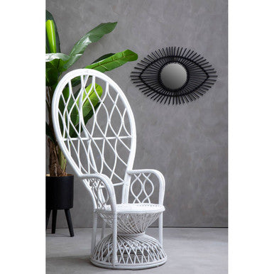 White Rattan Curved High Back Chair
