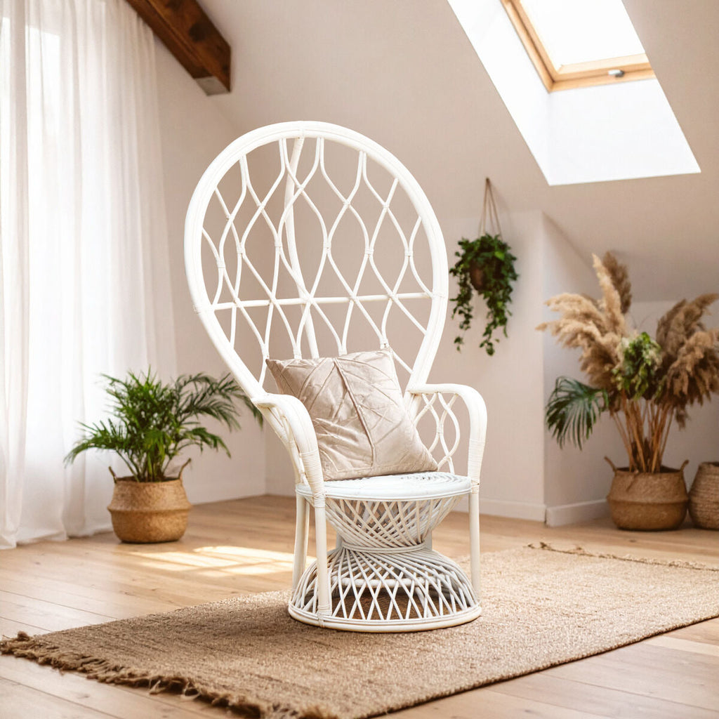 White Rattan Curved High Back Chair