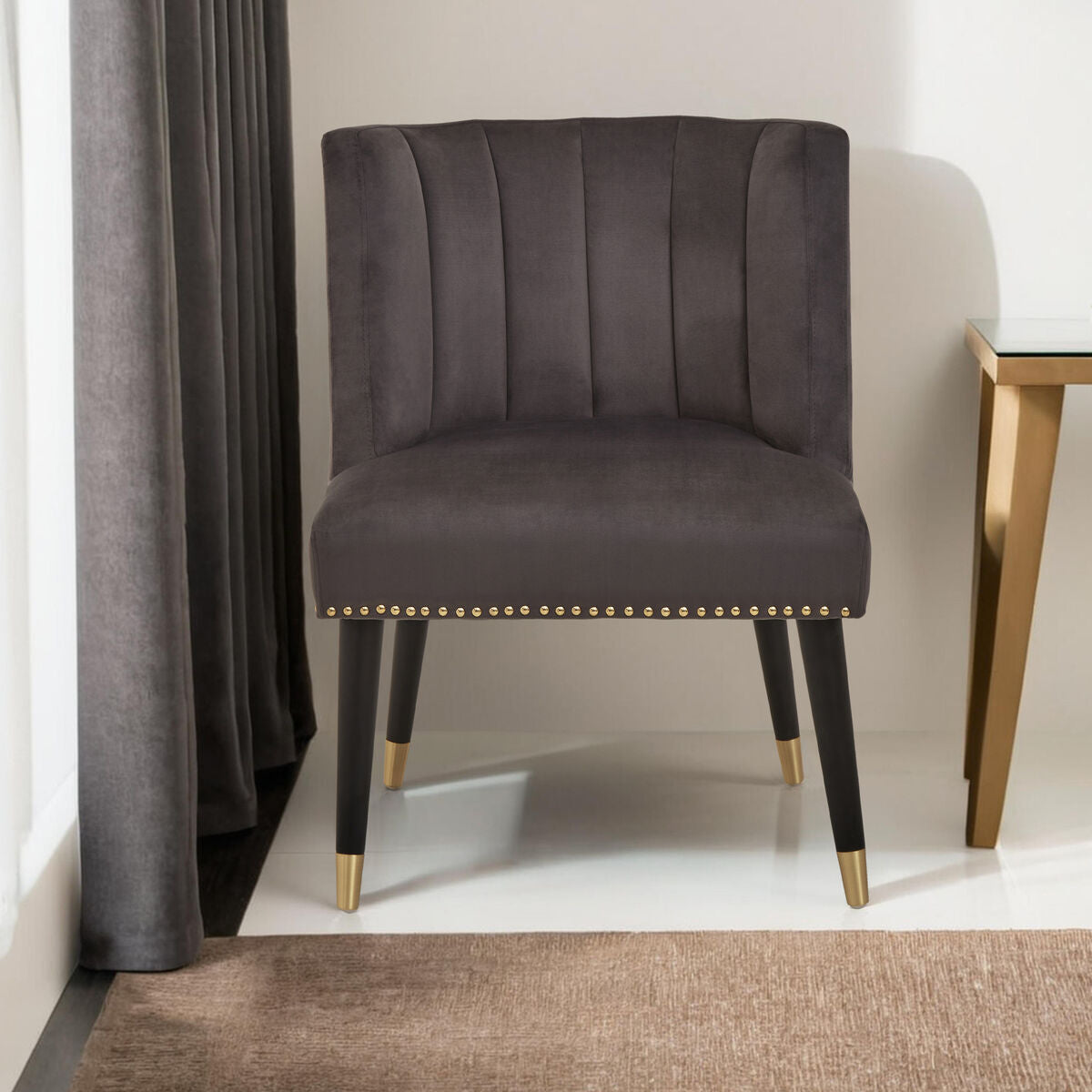 Grey Velvet Dining Chair with Black Legs